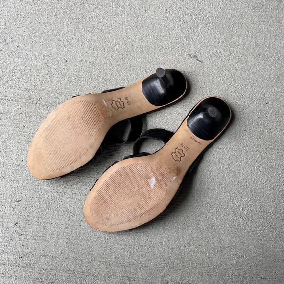 90s vintage black leather kitten heel nordstrom vero curio strappy sandal US 8.5 - Picture 6 of 7